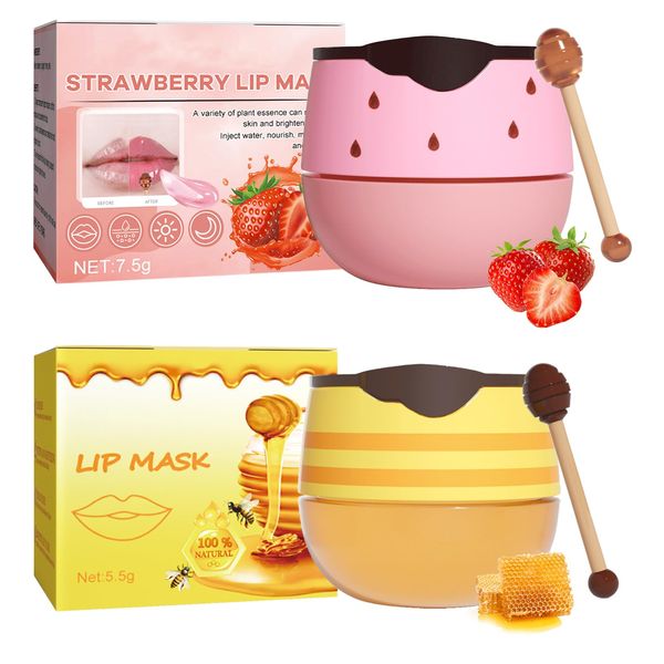 Bettinay 2 PCS Honey and Strawberry Balm UK, Moisturizing Honeybalm Lip Balm for Day and Night Lips Care