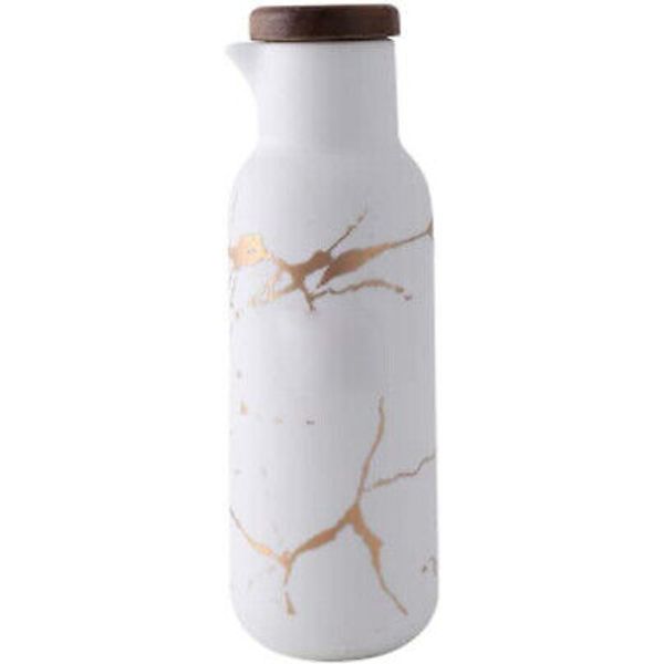 NEW Exquisite Matte Marbled Ceramic Bottle Edible Oil Dispenser set 2 WHITEGLD