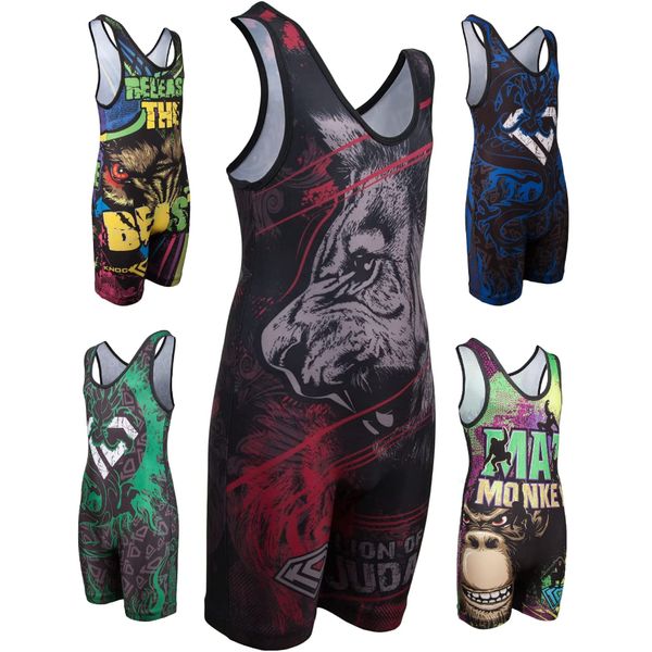 KO Sports Gear - Unisex Wrestling Singlet, Comfortable & Breathable, 4 Way Stretch, Gymnastics, Running, Weightlifting (Lion of Judah, Adult X-Small)