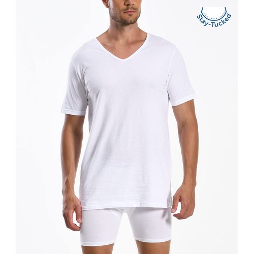 Comfneat Men's 3-Pack Undershirts Stretchy Cotton Spandex V-Neck T-Shirts (White V-Neck 3-Pack, L)