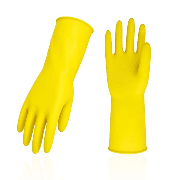 Vgo... Kitchen Gloves, Waterproof Gloves, Long Dishwashing Gloves, Long Sleeve, Cleaning Gloves, Rubber Gloves, Car Washing, Washing, Gardening, Pet Care, Painting, Multi-Purpose (M, Gold, HH4601-Y)