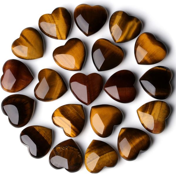 XIANNVXI 20 Pcs Tigers Eye Crystal Heart Tigers Eye Stones Natural Healing Gemstones Reiki Crystal Gifts for Meditation Energy Balancing