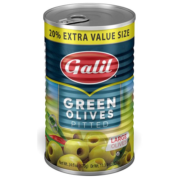 Galil Green Pitted Olive + 20% Extra Value Size, 24 Fl Oz (Pack of 6)