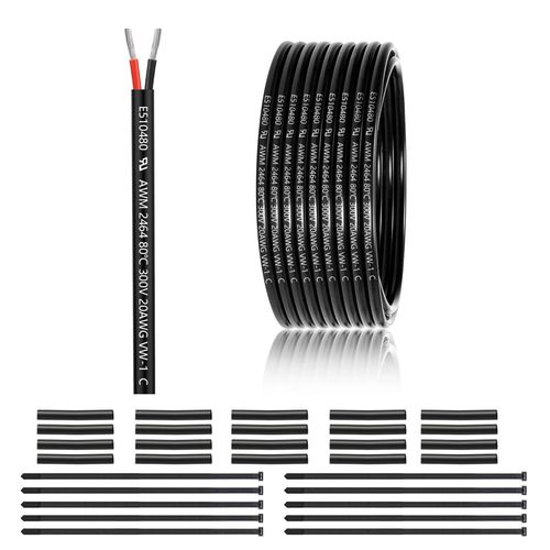 20 Gauge 2 Conductor Electrical Wire 50FT, UL 2464 20 AWG 2 Wire Cable Tinned Copper PVC Stranded 20/2 Core Wire for LED Strips Lighting, Outdoor Low Voltage Extension Cable, Automotive etc.