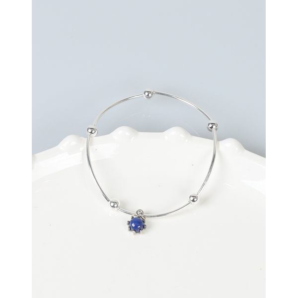 Lapis Silver Ball Silver Pipe Bracelet Natural Stone Silver Bracelet