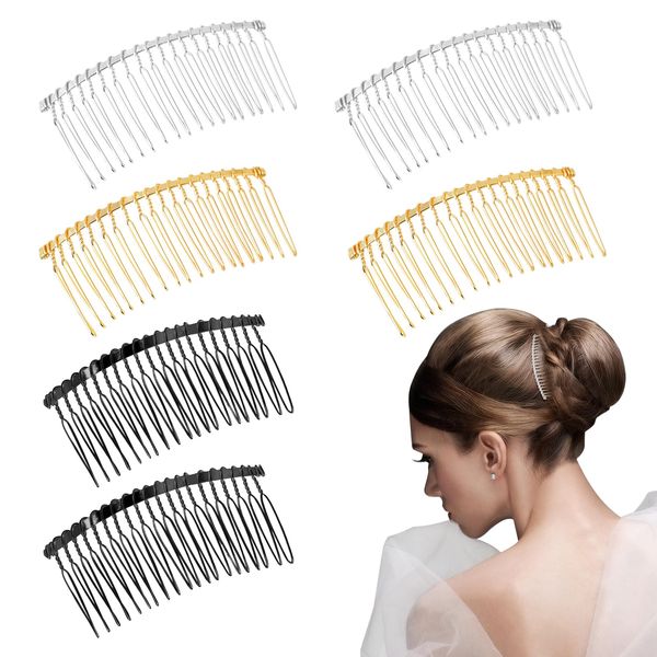 Bekecidi 6 Pcs Metal French Side Combs, 20-Teeth French Hair Comb Slides, Stylish Wire Slide Combs Clips, DIY French Twist Updo Chignon Wedding Bridal Veil Combs, Hair combs for Women Girls