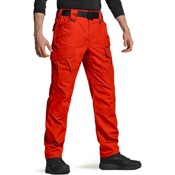 CQR Men's Tactical Pants, Water Resistant Ripstop Cargo Pants, Lightweight EDC Work Hiking Pants, Outdoor Apparel, Ripstop Mag Pocket Rescue Orange, 36W x 32L