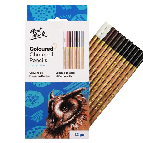 MONT MARTE Coloured Charcoal Pencil Set – 12pce - Charcoal Pencils for Art - Drawing Pens, Artist Pens - Ideal for impressive drawings - Perfect for Beginners, Professionals and Adults