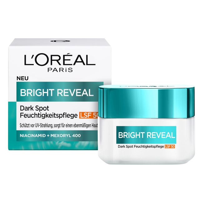 L'Oréal Paris UV Feuchtigkeitspflege mit LSF 50, Schützt die Haut vor UV-Strahlung, Beugt den ersten Anzeichen der Hautalterung vor, Mit Vitamin C und E, Bright Reveal Dark Spot Pflege, 50 ml