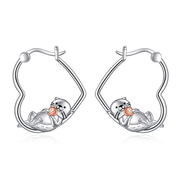 YFN Otter Earrings Sterling Silver Animal Heart Hoop Earrings Dangle Drop Dangling Cute Otter Jewellery Gifts for Women Girls