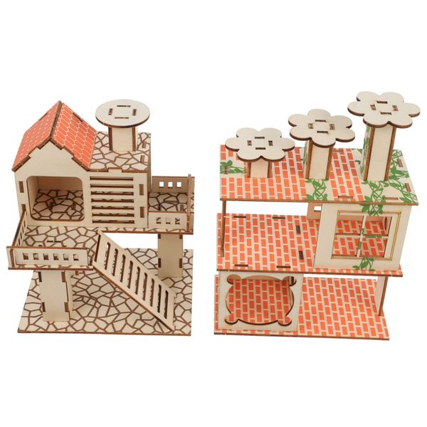 Hohopeti 2pcs Hamster Villa Toys for Hamsters Hedgehog Exercise Accessories Hamster Castle Hamster Hideout House Chinchillas Hideout Wood Toys Hamster nest Hamster cage Wooden pet Supplies