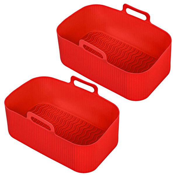 SPARES2GO Basket Compatible with Daewoo Dual Zone Digital 8L SDA2310 Air Fryer Drawer Liner Silicone (Pack of 2, Red)