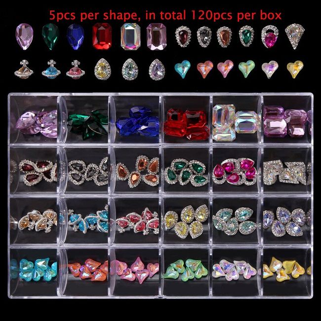 Nail Rhinestones Kit Mixed AB Glass Crystal Diamond Nail Art Decorations 21  Grid Box Nails Accessories