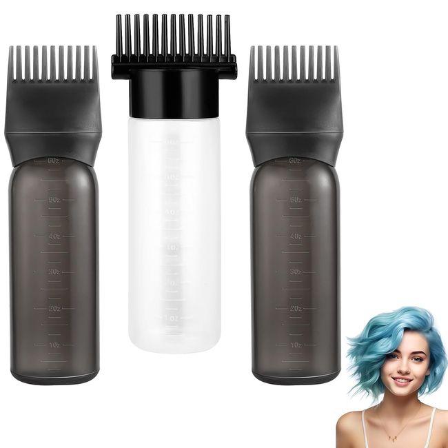 NUOOO 3 Pack Hair Dye Brush Bottle Root Comb Applicator Bottle Hair Colouring Dye Applicator Brush for Hair Dyeing Shampoo Oil Comb Scalp Treatment Hair Tools Applicator with Graduated Scale