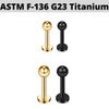 16G G23 BLACK Titanium EXTERNALLY Threaded 3mm Ball Ear Tragus Labret Helix Stud