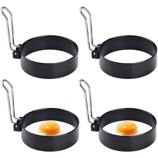 Egg Ring, Round Professional Pancake Mold, Egg Cooker Rings for Cooking, Stainless Steel Non Stick Round Egg Ring Mold for Fried Egg, Pancakes, Sandwiches 4PCS