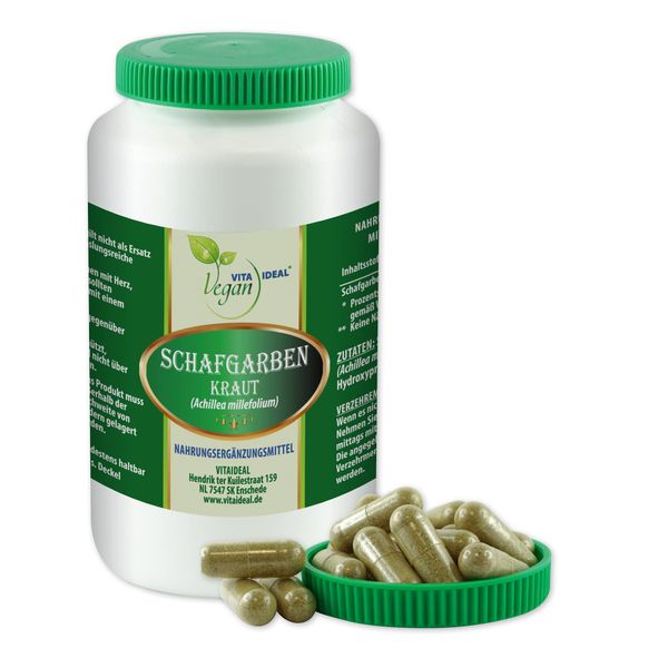 VITA IDEAL Vegan® Schafgarben - Kraut 90 Kapseln - Millefolii Hb, Schafgarbe - Tagesportion 650mg Schafgarbenkraut reines Pulver. Pflanzlich, natürlich und ohne Zusatzstoffe, original von VITAIDEAL.
