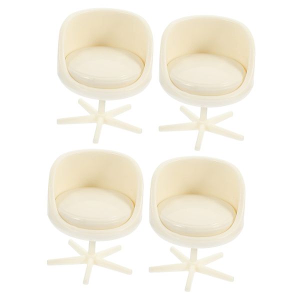 TOYANDONA 4pcs Dollhouse Armchair Miniature Office Chair Dollhouse Rotatable Chair Miniature Chairs Dollhouse Egg Chair Miniature Stool Mini Stool Doll House Decors White Set Furniture Abs