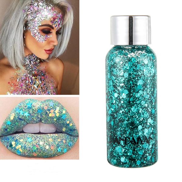 MAEPEOR Chunky Face Body Glitter Gel 19 Colors Mermaid Sequins Holographic Body Glitter Gel Long-Lasting Festival Makeup Glitter Paint for Face Body Hair Nails (30g, 004 Green)