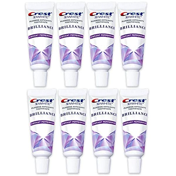 Crest 3D White Brilliance Toothpaste, Vibrant Peppermint, Travel Size 0.85 oz (24g) - Pack of 8