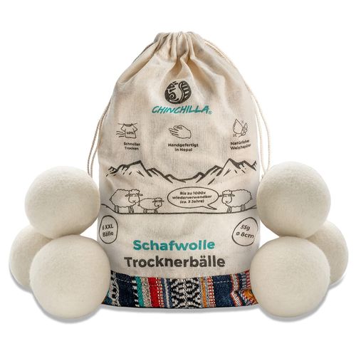 Chinchilla® Sheep's Wool Dryer Balls, Handmade from Nepal, Sustainable Tumble Dryer Balls for Fluffy, Soft & Fluffy Laundry, Plastic-Free & Durable
