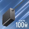 Sanwa Supply ACA-PD93BK USB PD Compatible AC Charger with PD100W Type C Cable