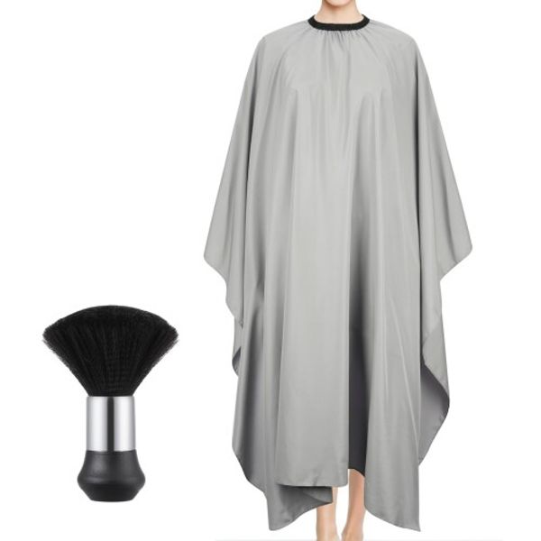 (Segbeauty) Haircut Cape with Cleaning Brush, Gray, Haircut Cape, Hair Apron, Haircut Apron, Self-Cut, Home, For Children and Adults, For Beauty and Hair Care (Gray)