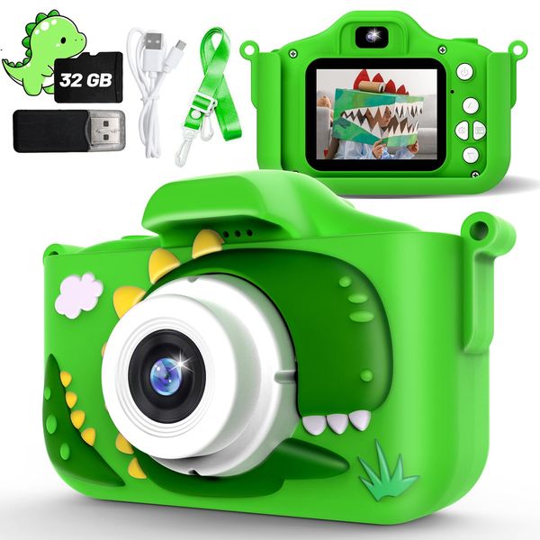 Kids Camera for Boys Dinosaur Toys Age 3-8 with 48MP 1080P HD Video Camera Kids Digital Camera Toys for Kids Toddler Christmas Birthday Gifts with Dinosaur Protective Cover (Green)