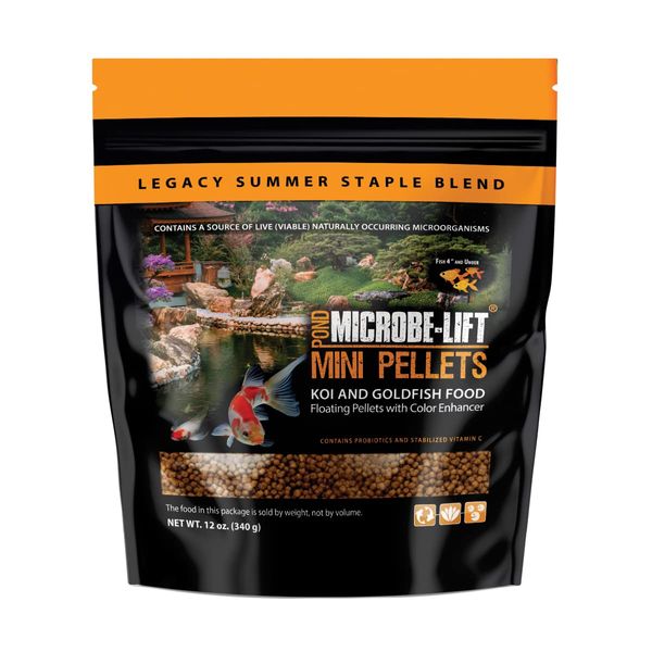 Microbe-Lift MLLMPSM Mini Floating Fish Food Pellets for Ponds, Water Gardens, and Fountains, for Small Live Goldfish and Koi, 12 Ounces