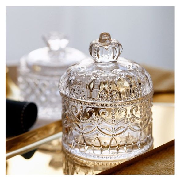 Glass Storage Jar Multi-Purpose Crystal Glass Jar Candy Jar Glass Jar with Lid Trinket Box Cotton Swab Holder Toothpick Holder Jewelry Storage (Clear)