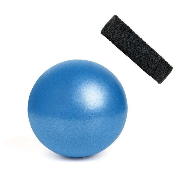 25 cm Blauer Pilates Yogaball + schweißabsorbierendes schwarzes Stirnband Haarband Mic Tube Ball Balance Fitnessball Gymnastikballtraining, verbessert das Gleichgewicht