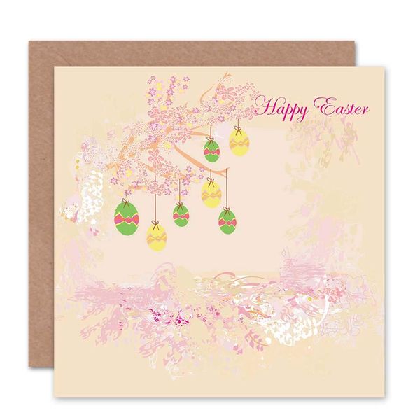Wee Blue Coo HAPPY EASTER HANGING EGGS TREES BLANK GREETINGS CARD ART