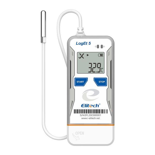 Elitech USB Digital Data Logger Temperature Humidity External Probe Reusable Recorder with Shadow Data 32000 Points, Auto PDF/CSV Report, for Windows/MacOS, Refrigerator Thermometer LogEt5THE, Blue