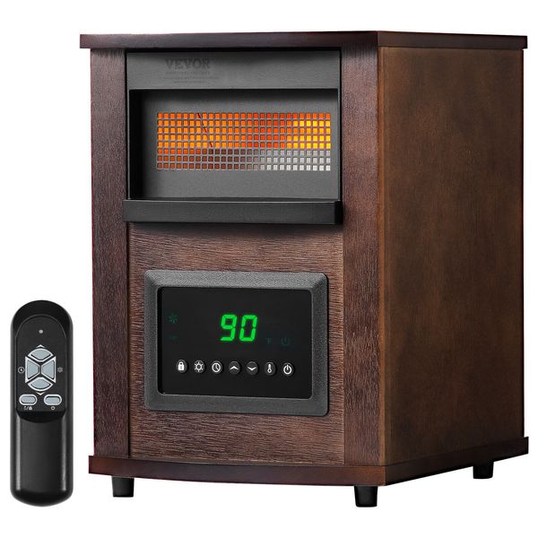 VEVOR Infrared Heater 1500W Electric Space Heater Remote Control 3 Speeds MDF