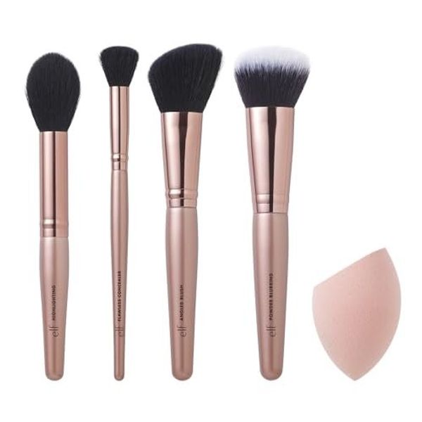 e.l.f. Complexion Essentials Brush & Sponge Set, Concealer, Powder, Blush &...