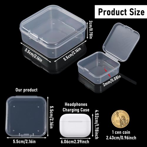 100 Pcs Small Plastic Boxes with Hinged Lids Clear Bead Organizer Box Mini Plastic Storage Containers Beads Storage Organizer Square Storages Case Arts Crafts Box for Small Items(2.1 x 2.1 x 0.8 Inch)