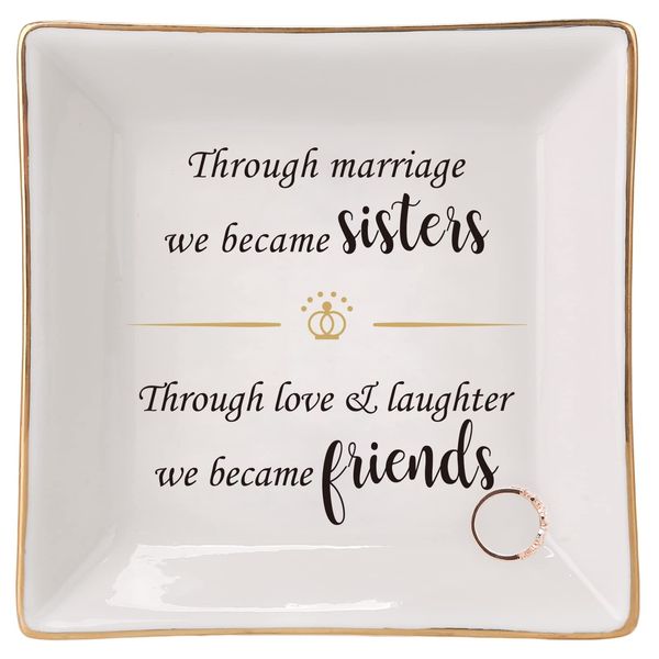 HOME SMILE Sister In Law Gifts-Ceramic Ring Dish Decorative Tray Gifts For Sister In Law, Valentine's Day Birthday Christmas Wedding Gifts for Sister In Law