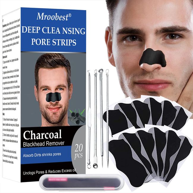 Mitesser Strips,Nosestripes Mitesser, Pore Strips, Anti Mitesser Nasenstrips,Entfernen Mitesser und Unreinheiten,Pore Strips for Blackheads, Plus Werkzeug zum Entfernen von Mitessern，20 Nasenstrips