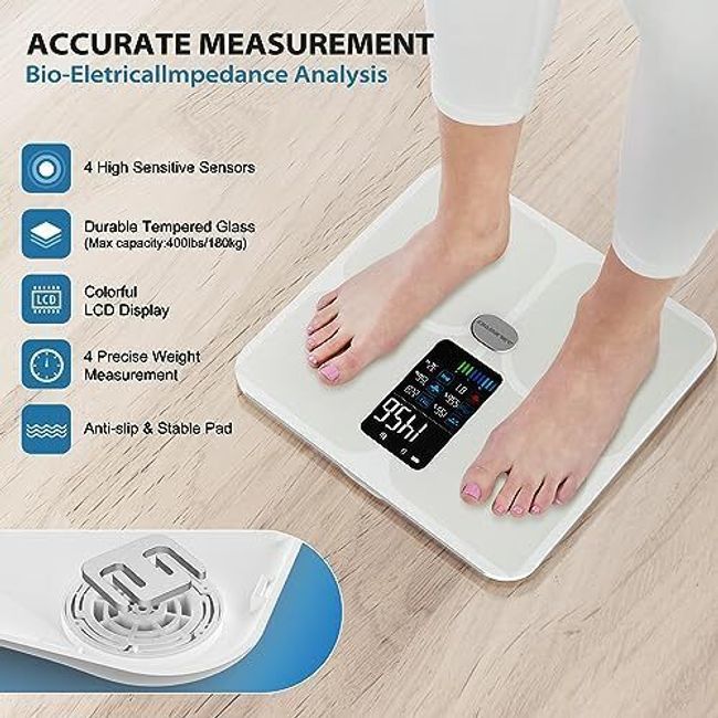 ABLEGRID Smart Digital Bathroom Scale for Body Weight and Fat, Large LCD  Display Body Fat Scale, Rechargeable Weight Scale with 16 Body Composition