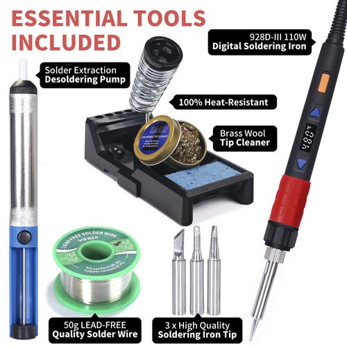 YIHUA 928D-III 110W Portable Digital Soldering Iron Kit with Temperature Stabilization Function and LED Display for Soldering & Desoldering Stained Glass(UK Plug)