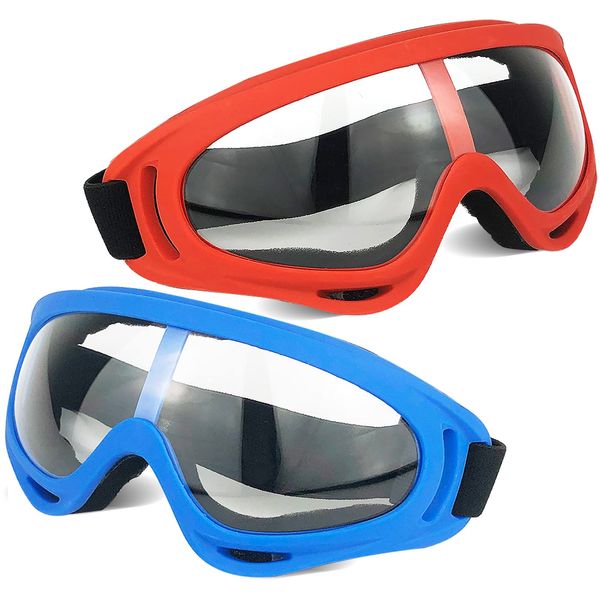 Toyer 2 Pack Protective Goggles/Safety Glasses/Motorcycle Eyewear with Bandanas - Compatible with Nerf Game Battle for Kids (Red+Blue)