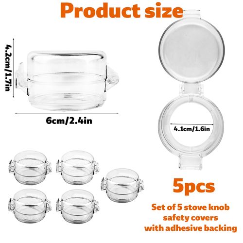 BOXOB 5pcs Universal Stove Knob Safety Covers, 2.36in Clear Oven Knob Safeguards Baby Proof Lock Child Safety Heat Resistant Protective Cover for Gas & Electric Burner