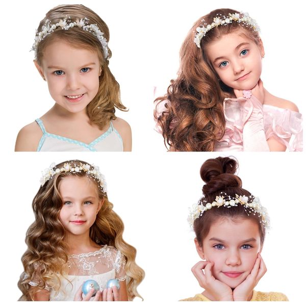 MAQUITA 4 Pcs Flower Girl Headpiece Rhinestone Crystal Wedding Headband Bridal Flower Headband for Girls Baby Hair