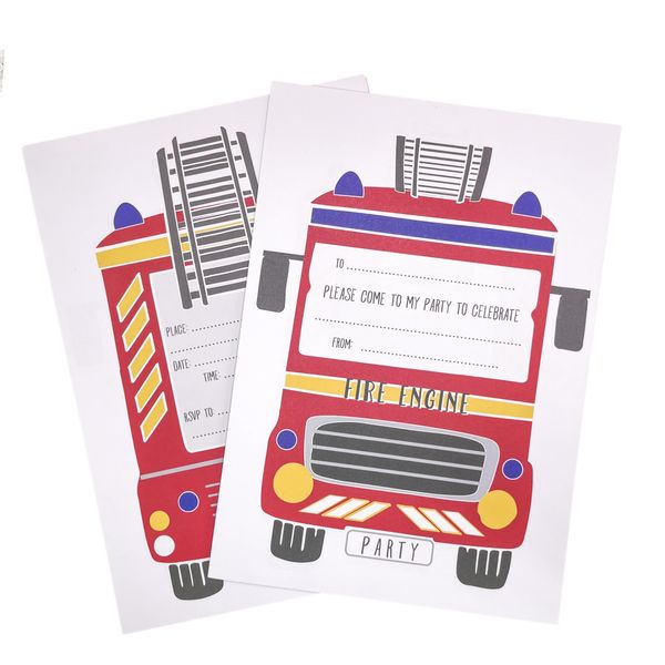 M & G Mustard & Gray Childrens Party Invitations (x12 Invites Only, Fire Engine)