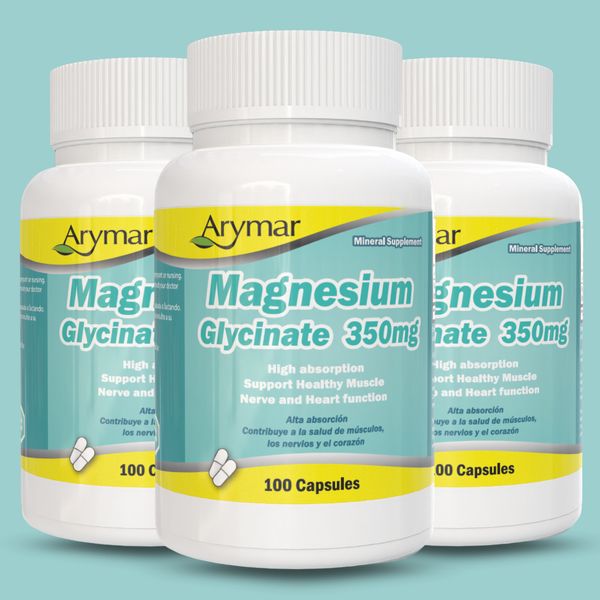 Arymar Magnesium Glycinate 350mg - 100 Capsules (3-Pack)