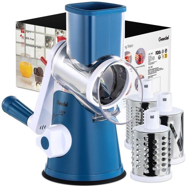 Geedel Rotary Cheese Grater, Kitchen Mandoline Vegetable Slicer with 3 Interc...