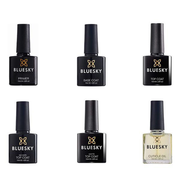 BLUESKY Gel Polish, Essentials Top And Base Set, Top Coat, Base Coat, Primer, No Wipe, Matte, Cuticle Oil (Requires Curing Under Uv/Led Lamp), 10 ml