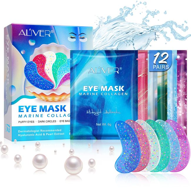 Augenpads Eye Mask - Augenpads Gegen Augenringe Eye Pads Eye Patches Anti Aging Augenmaske für geschwollene Augen reduzieren Falten Dunkle Kreise Natürliche Hyaluronsäure Collagen Augengele 12pcs