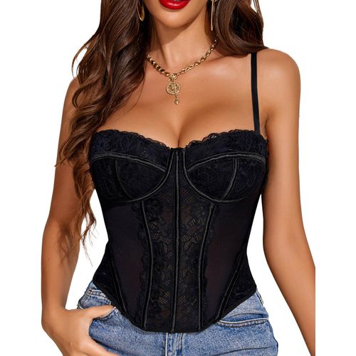 Avidlove Women's Lace Corset Black Lace Corset Top Lace Corset Tops for Women Sexy Bustier Tops for Women Black Large
