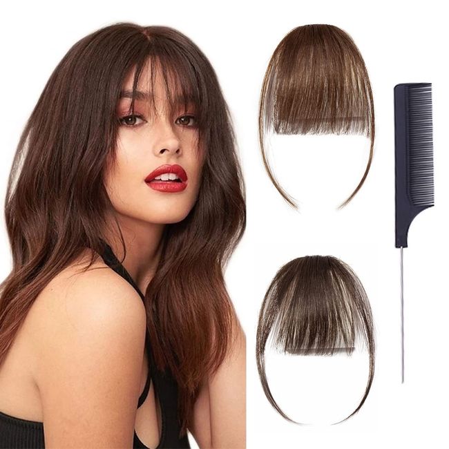 One Piece Clip in Pony,Haar Clip-In Pony,Falsches Haar Clip,Pony Fringe Bang Extension mit Kamm,Gelten Verlängerung Air Bangs Natürliche Haarteil für Frauen und Mädchen(2 Stücke)